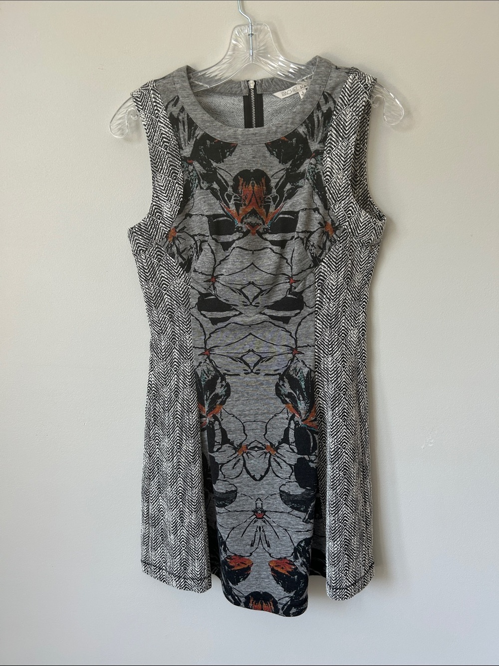 RACHEL Rachel Roy Gray Knit Sleeveless Dress with Black & Orange Print